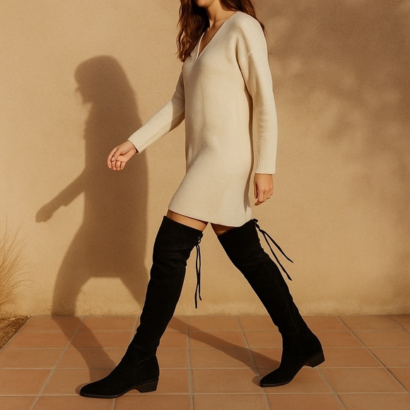 Vintage Black Suede Over-the-Knee Boots 8 - Picture 1 of 12